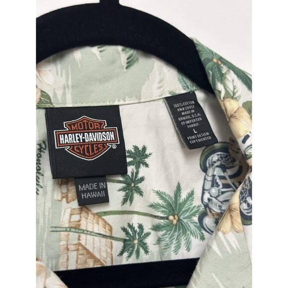 Vintage Harley Davidson Hawaiian Shirt Mens Large Green Honolulu Motorcycle - Picture 4 of 11